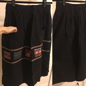 Linen long black skirt with stitchwork, new
